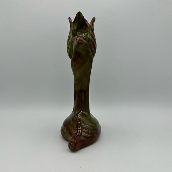Vintage 1950s Tulip Vase with Variegated Brown and Dark Green Glaze - Picture 4 of 16
